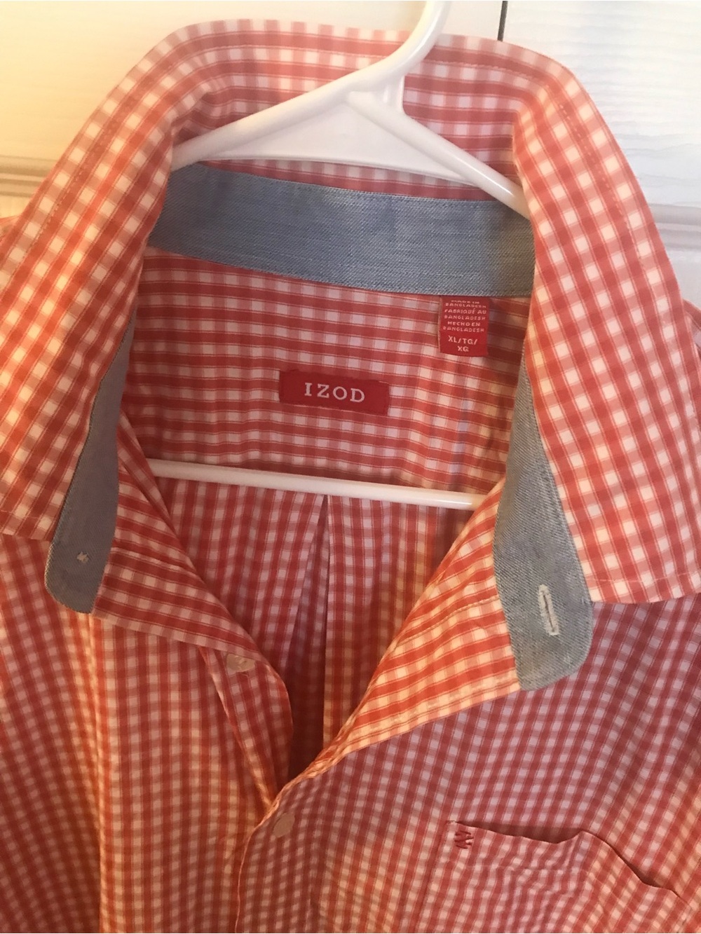 Izod Orange Reddish Orange Gingham Button-Down Shirt